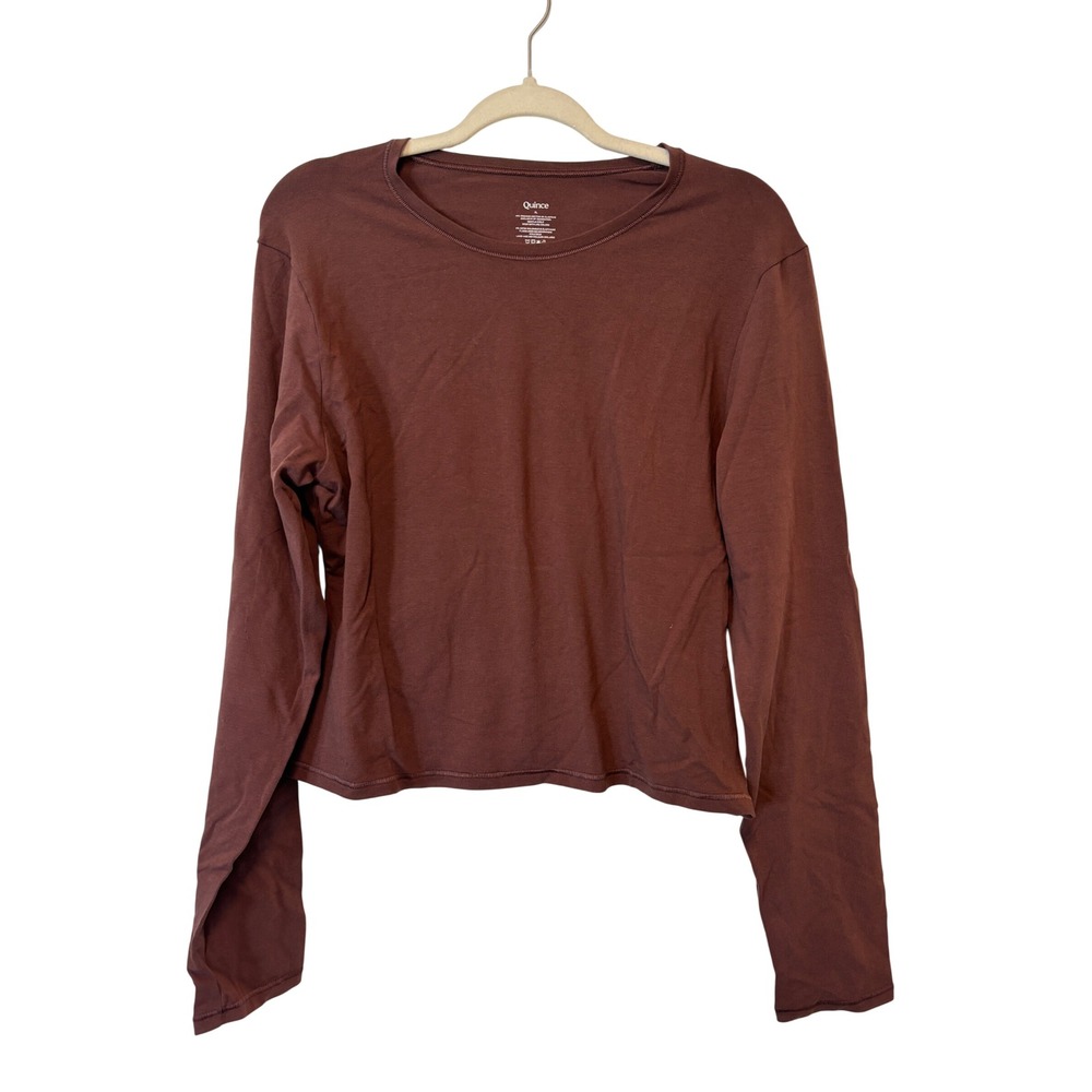 NWOT Quince Organic Cotton Stretch Long Sleeve Tee Brown Cropped Womens XL